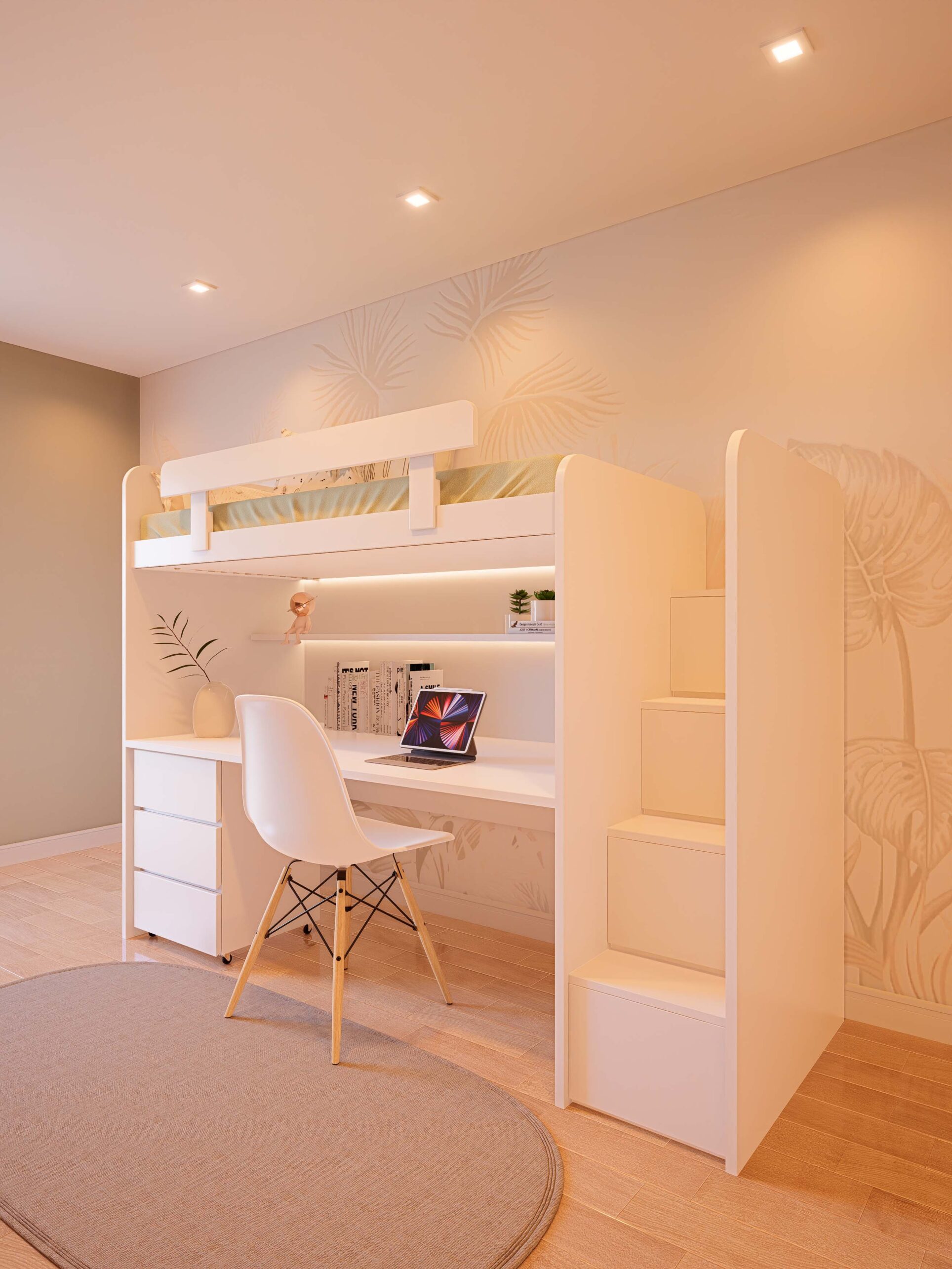 CAMA ESCRITORIO CON ESCALERA BLANCO2