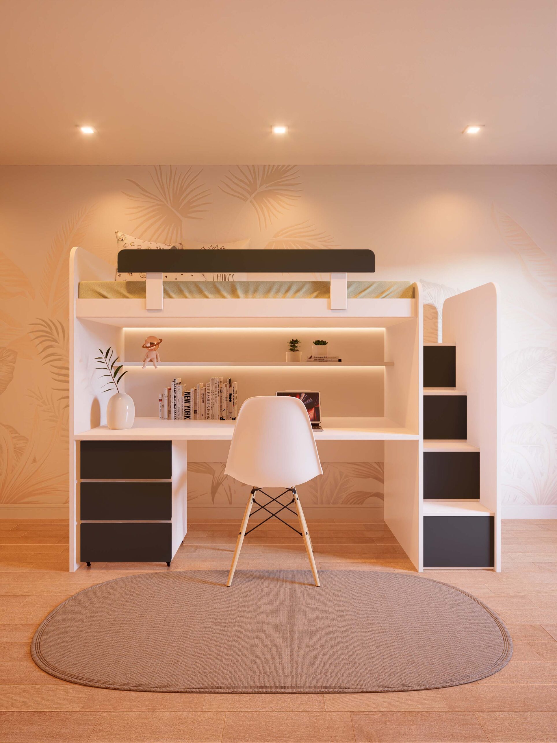 CAMA ESCRITORIO CON ESCALERA NEGRO