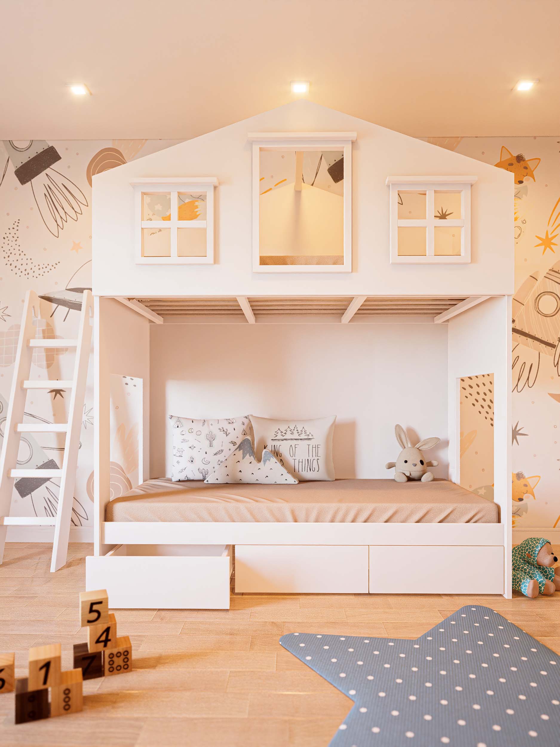 CAMA MONTESSORI CON CAJONES BLANCA