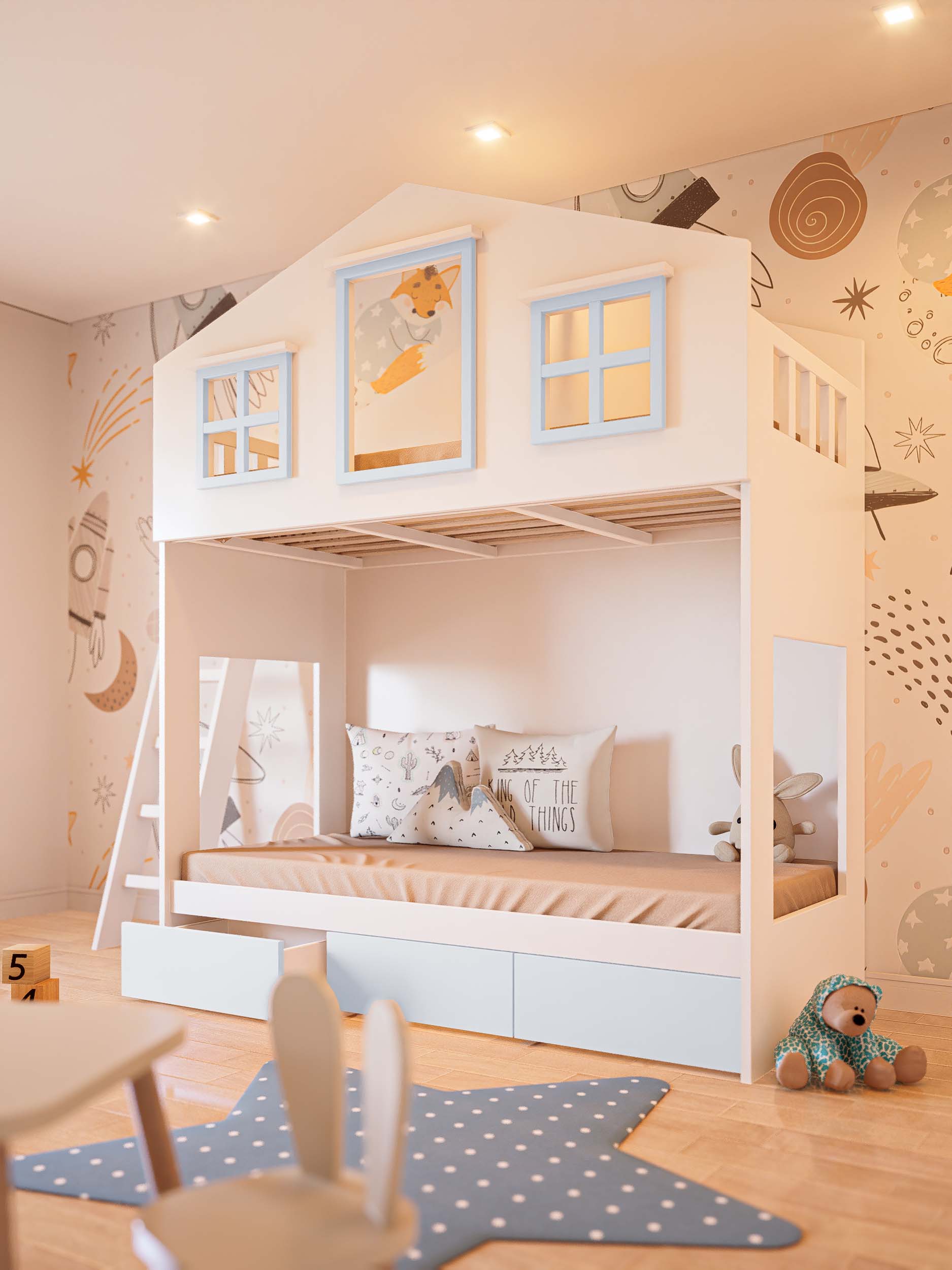 CAMA MONTESSORI CON CAJONES CELESTE2