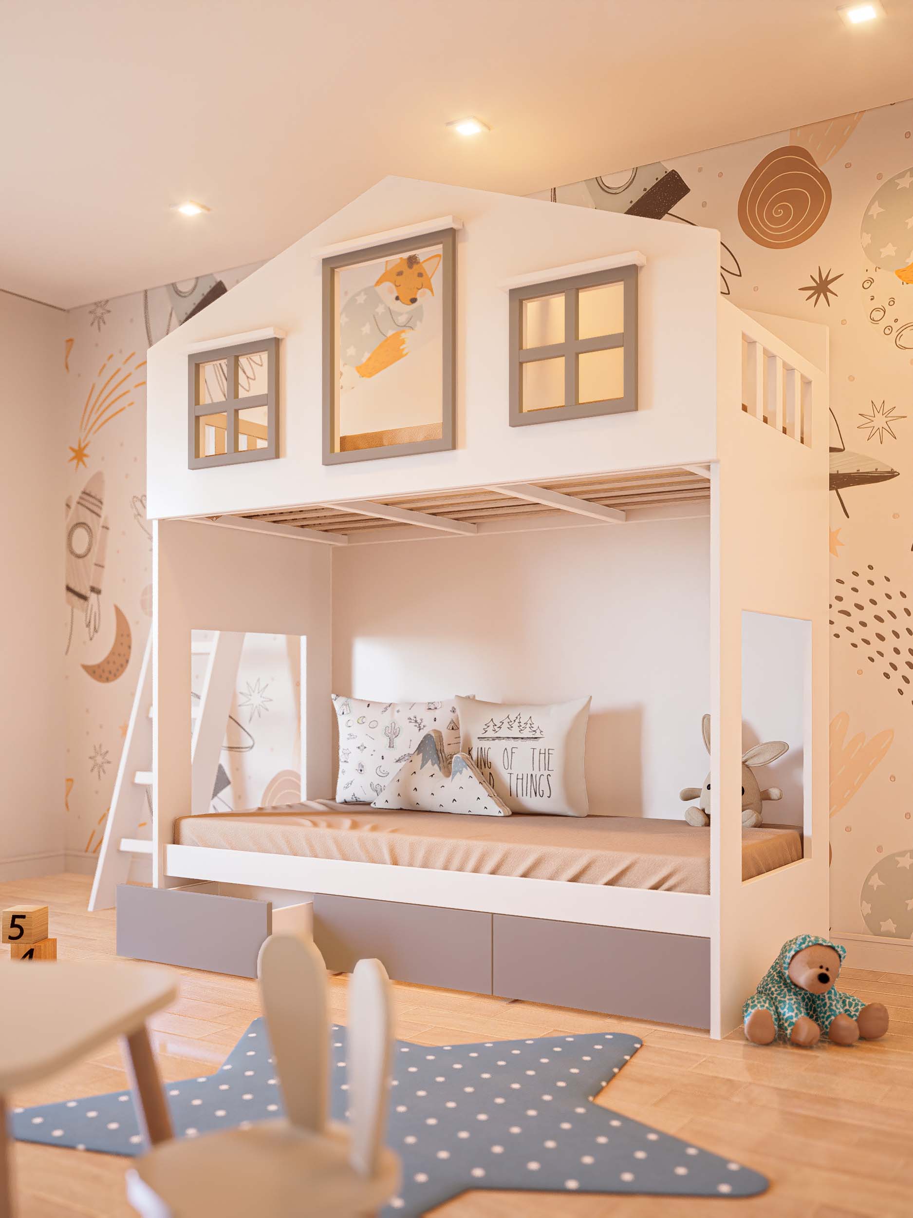 CAMA MONTESSORI CON CAJONES GRIS2