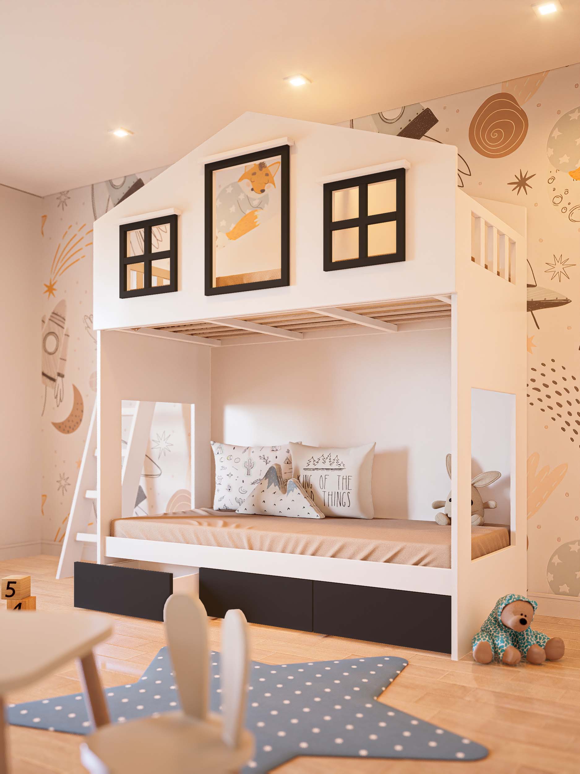 CAMA MONTESSORI CON CAJONES NEGRO2