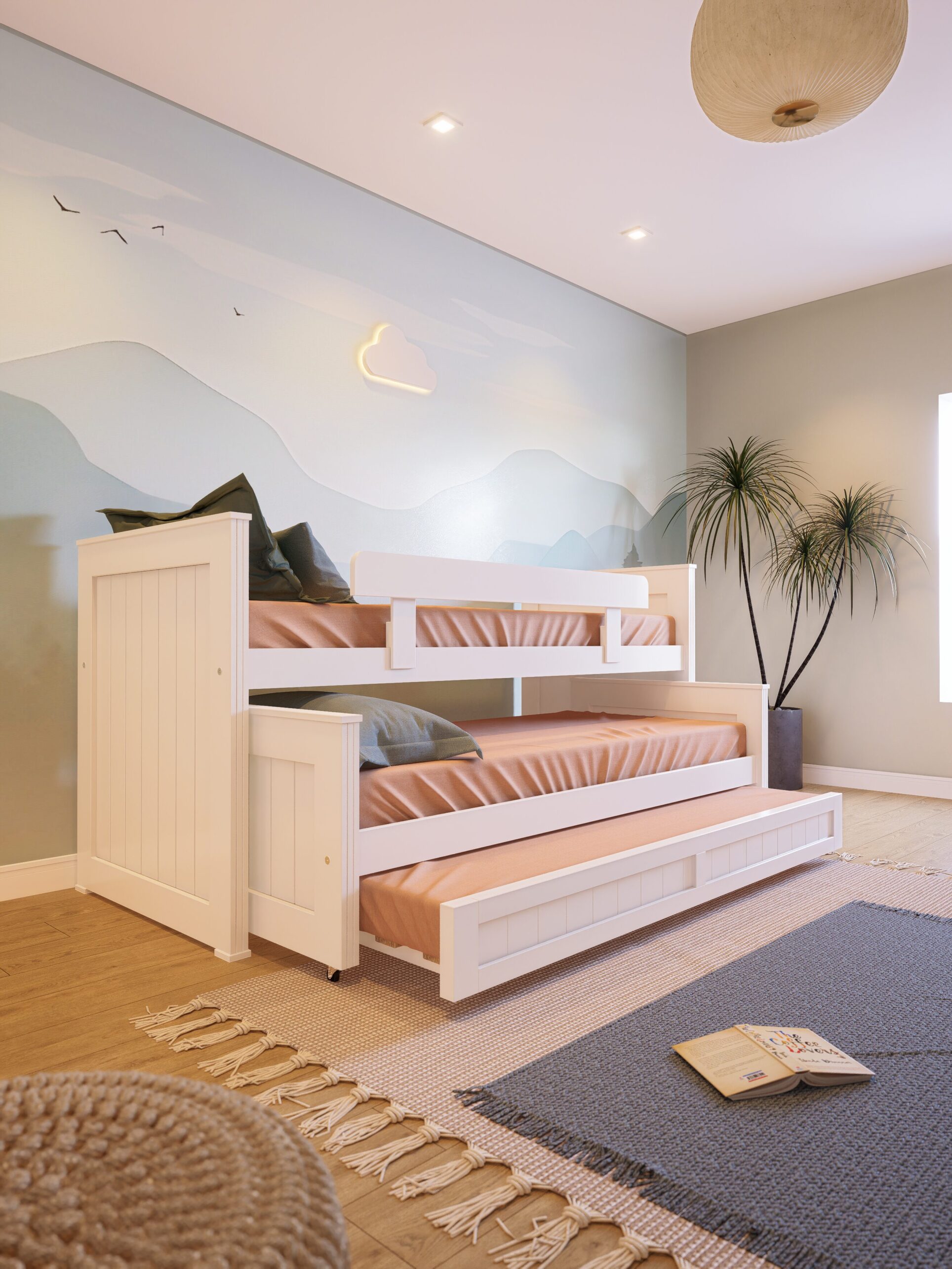 CAMA NIDO 3 CAJONES CON BARANDA MACHIMBRADO 2