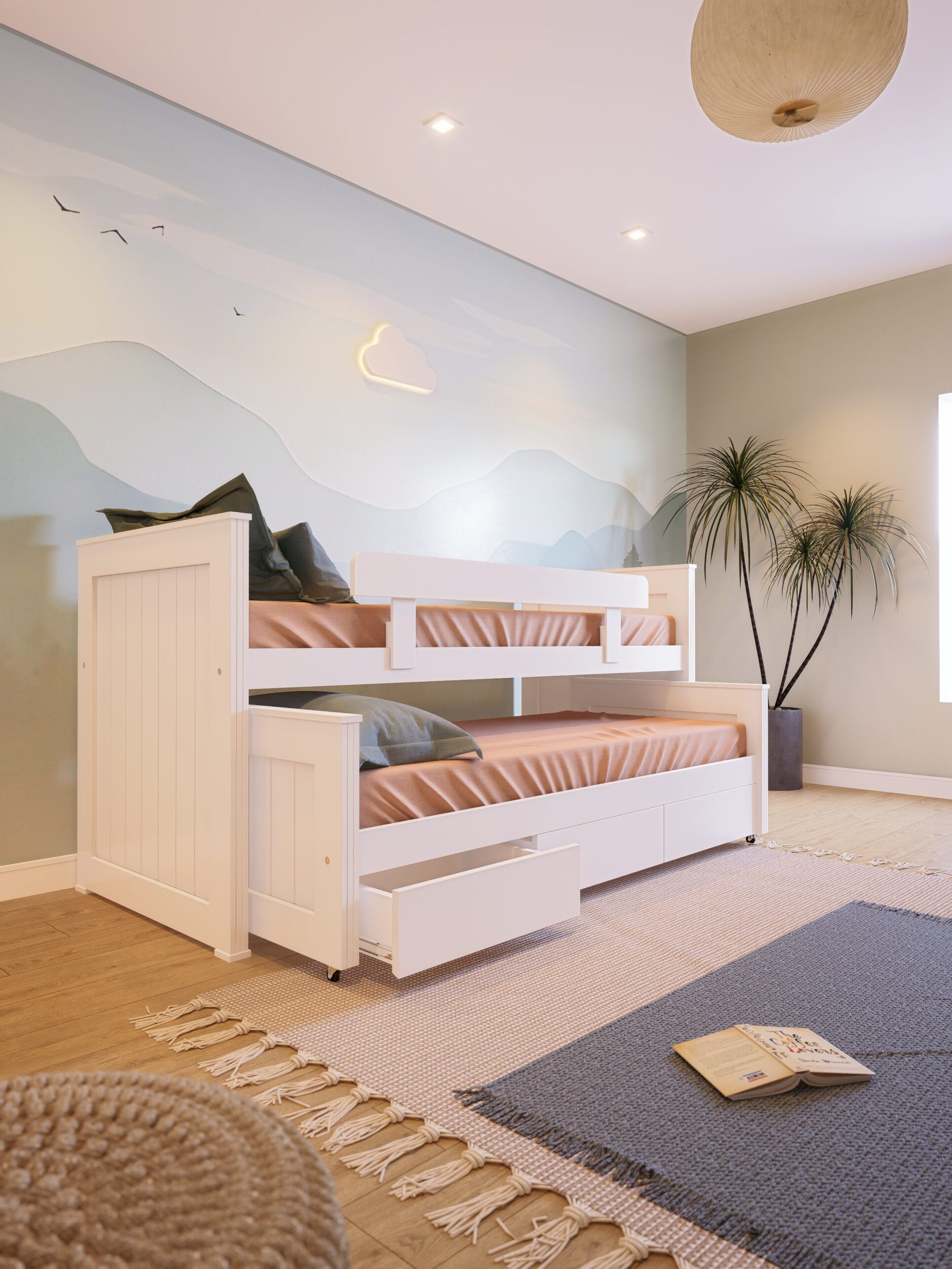 CAMA NIDO 3 CAJONES CON BARANDA MACHIMBRADO