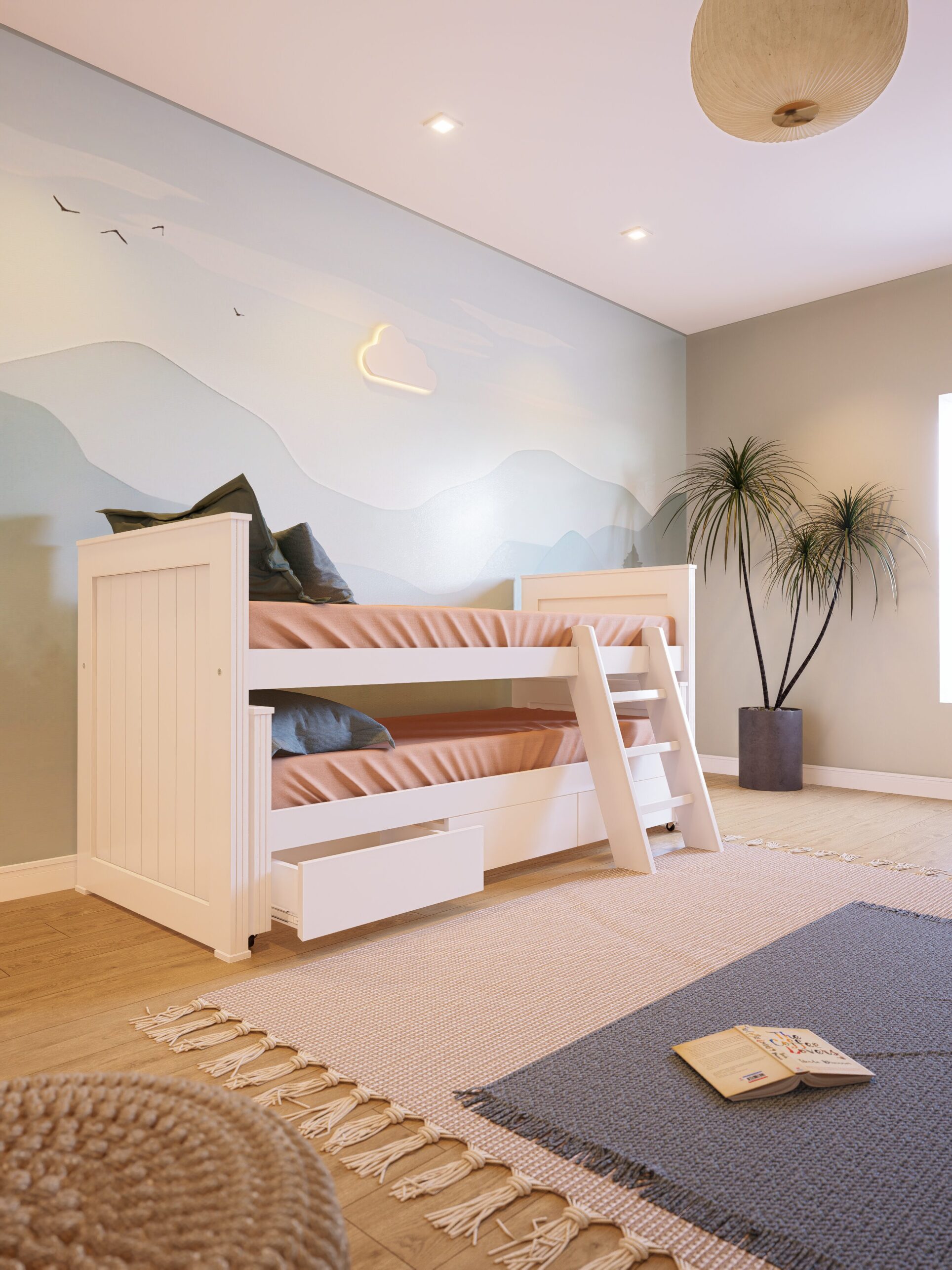 CAMA NIDO 3 CAJONES CON ESCALERA MACHIMBRADO