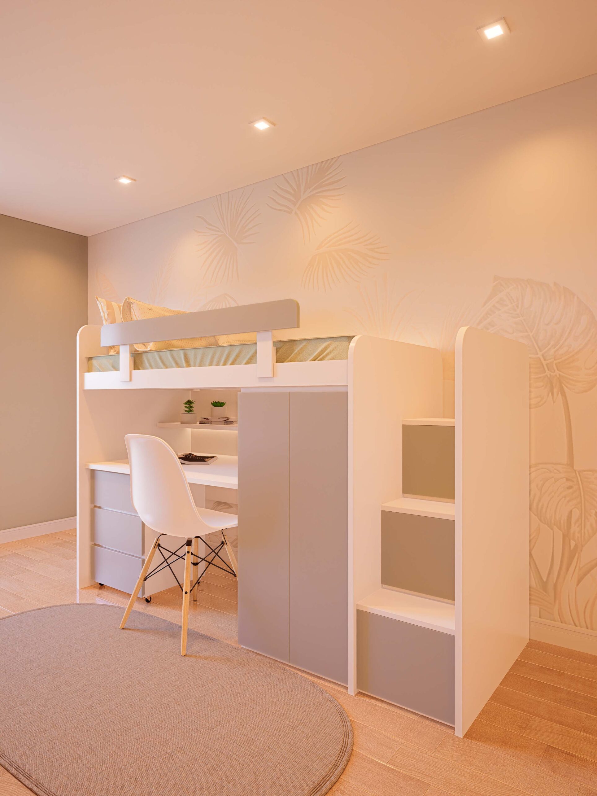 CAMA ESCRITORIO CON PLACARD Y ESCALERA GRIS2